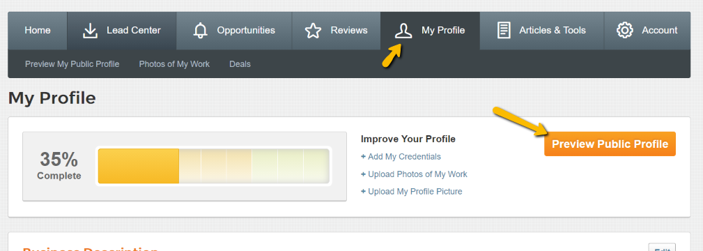 You can view your profile at any time using the “Preview Public Profile” 