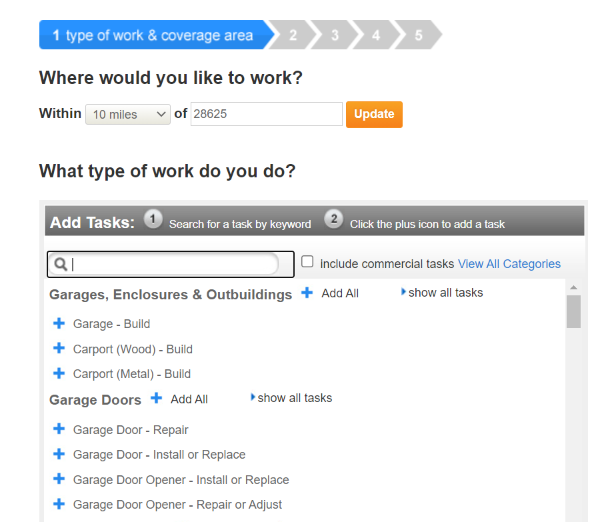 Define your type of work and coverage area